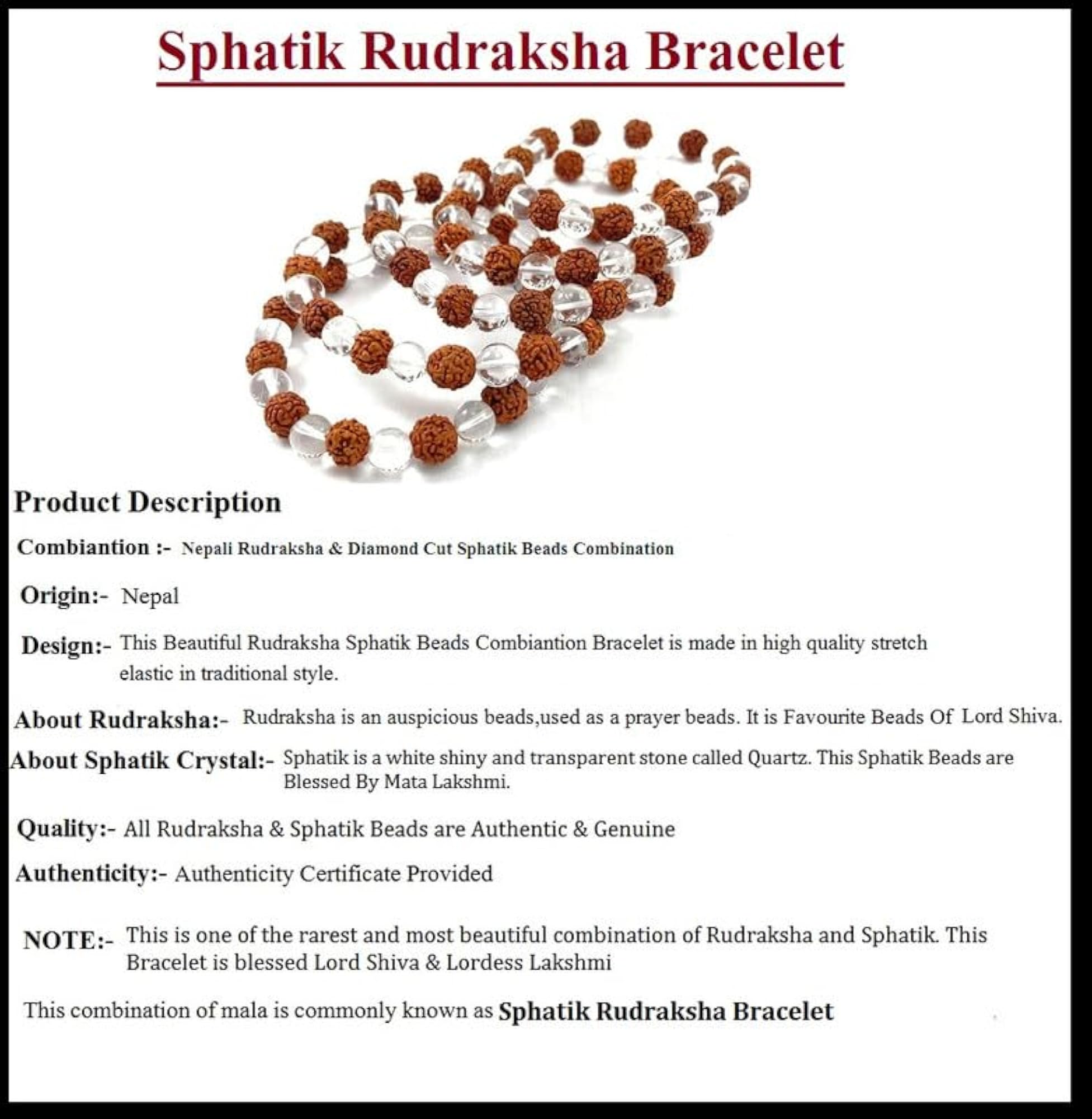 Genuine Sphatik Rudraksha Bracelet, Unisex